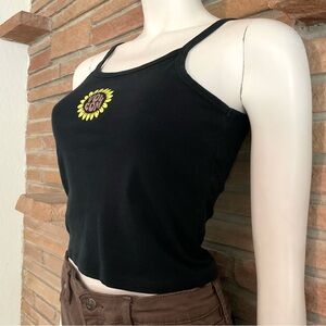 Volcom Black Cotton Cropped Tank Sunflower Graphic Small